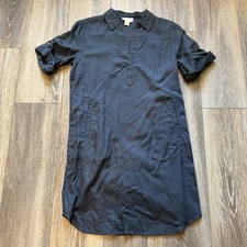 Loft Womens Shirt Dress W/ Pockets Dark Gray Size XS Rolled Short Sleeves Preppy