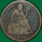 1891 Seated Liberty Dime Good G Coin #33623