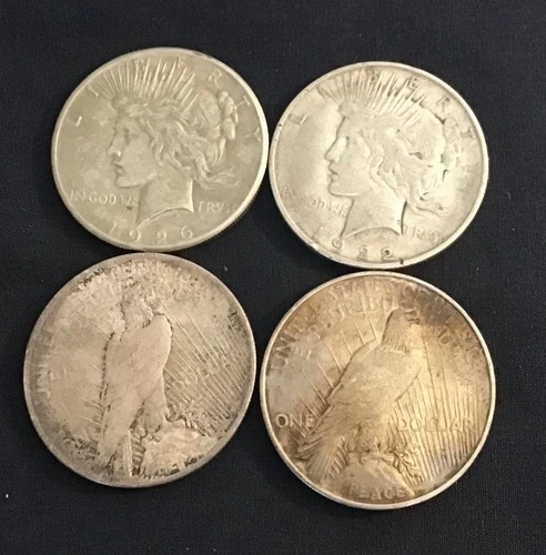 peace silver dollars, perfect for bullion, 4 coins in each set,  rough culls