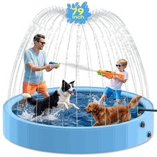 79 inch Large Dog Pool Foldable with Sprinkler Outdoor Kiddie Pool for Big Dogs