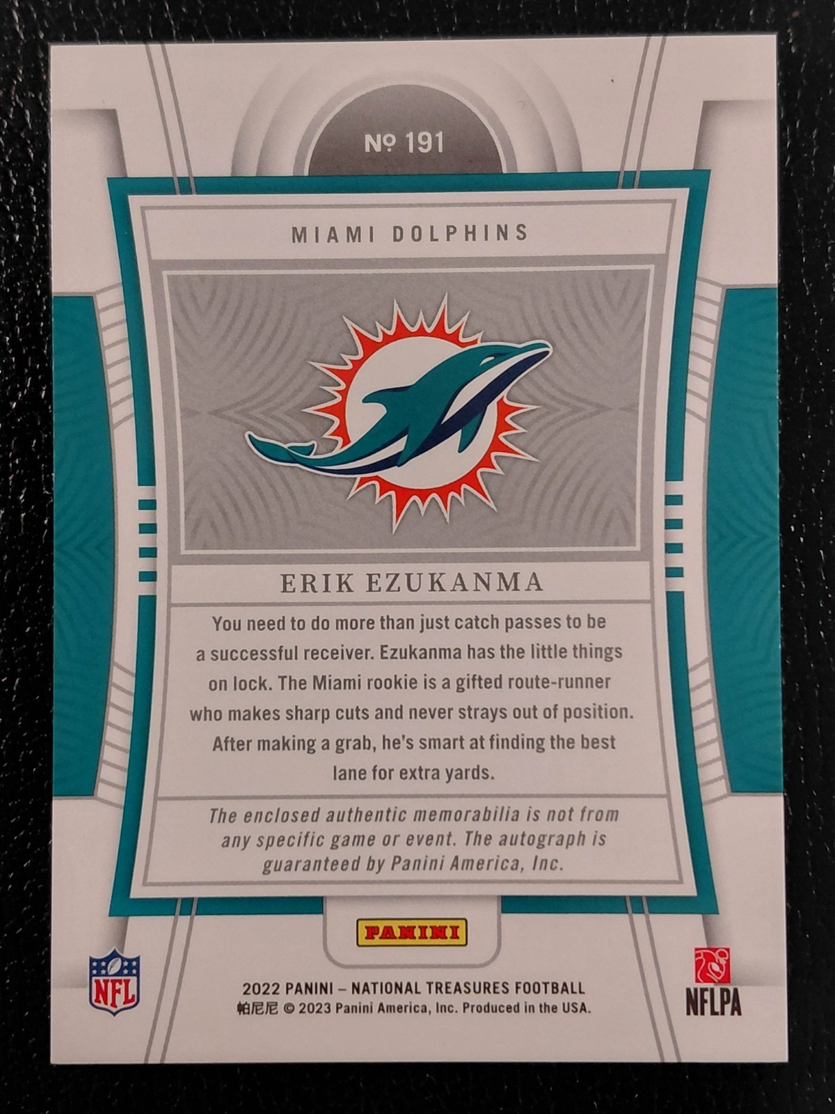 2022 Panini National Treasures Erik Ezukanma RC #191 Rookie Patch Auto /99 view 2