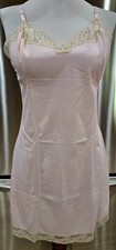 NEW 1950s GAYMODE for JC PENNY Pink Nylon Mini Slip Dress Beige Lace Trim 34/12