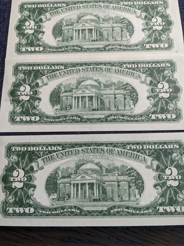 1963 $2 Red Seal Note Lot 3 Bills Consecutive LOW Serial ULTRA CRISPY UNC !! - Picture 5 of 5