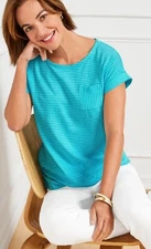 TALBOTS Patch Pocket Tee Paradise Stripe Cotton Women  Sz.  M