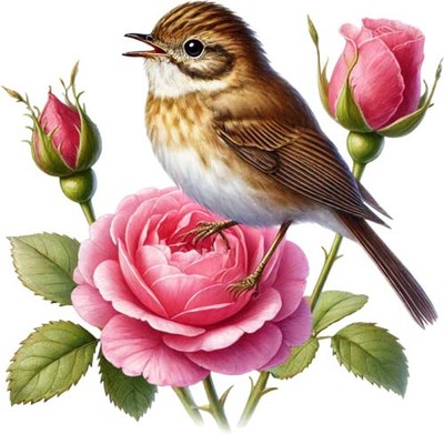 Frühling Spatz Vogel rosa Rose Wandbild Schlafzimmer Van Vinyl Aufkleber Abziehbild 6 Größen