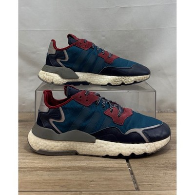 Adidas Nite Jogger Mens Sz 10 Teal Burgundy Suede Boost Sneakers EE5872