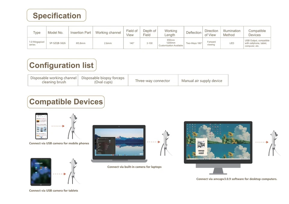 Endoscopio Electrónico Flexible Desechable Longitud Seleccionable, Alta Definición Foto 2 de 4