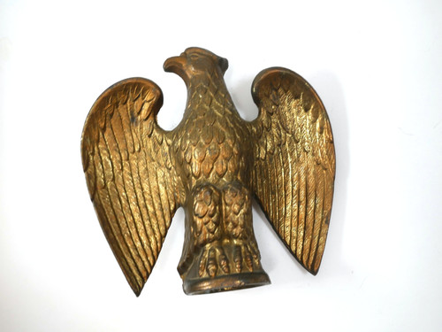 Flag Finial Bald Eagle Brass Flag Pole Topper 6.5"x6.5" USA Vintage Gold
