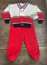 Vintage 70  s Kids N Fun Kmart 2 Piece Boys 24M Knit Sweater Corduroy Pants Red