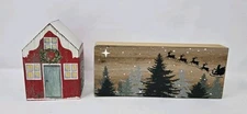 Quill To Paper By Sixtrees Wooden Christmas Decor Santa Sleigh & Red Barn House