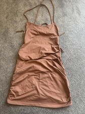 Shein Rose Pink  Ruched  Dress with Tie Cross Back Size M 