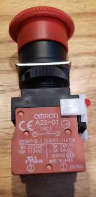 Omron STI Emergency Stop Push Button A22E-M-02, 22mm, Red, 40mm Head