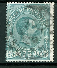 Italy 1884 Parcel Post 75¢ DARK Blue Green Scott #Q4 VFU E529