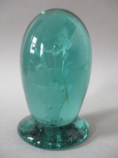Antique Victorian Green Bottle Glass Dump Paperweight Door Stop Flowers in Pot