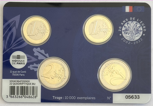 QUADRIPTYQUE (2 x 2 EURO + 2 x 1 EURO) 20 ANS DE L'EURO // BU 2022 - Picture 2 of 4