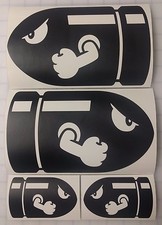 Set of 4 Bullet Bill Sticker Decal NES SNES 8" 4" Matte Black Super Mario Bros