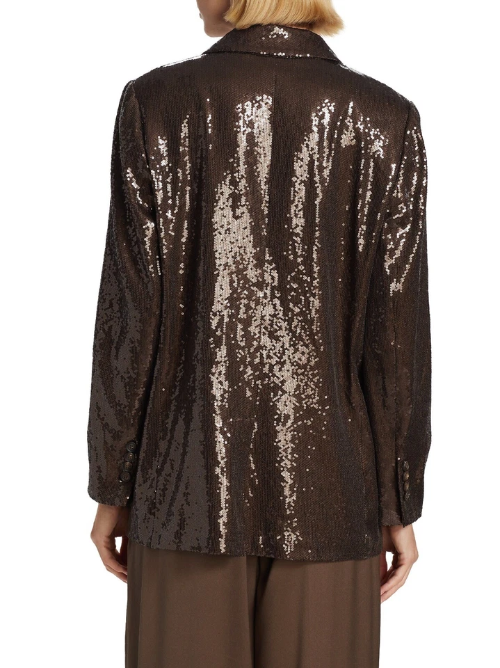 $9995 Brunello Cucinelli Sequin Double-Breasted Jacket Blazer Brown IT 40 / US 4 - Image 2 of 4