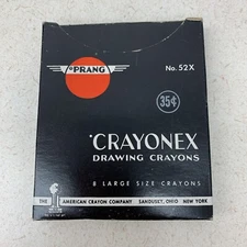 Vintage Prang Crayonex Drawing Crayons 8 large Crayons Box Sandusky Ohio No.52X