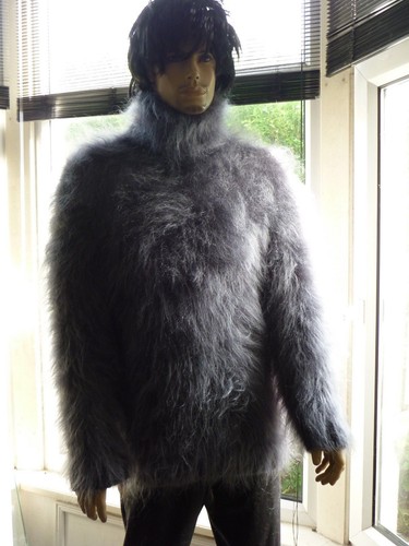 Stunning 3 Strand 'GUNMETAL GREY' Longhair Turtleneck Mohair Sweater New 46" - Picture 8 of 11