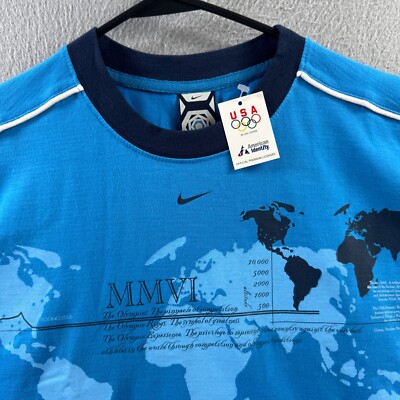 Vintage Nike Shirt Mens XL Blue 2006 Olympics Center Swoosh Ringer Tee