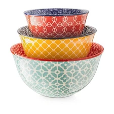 DOWAN Mixing Bowls, Ceramic Mixing Bowls for Kitchen, Colorful Vibrant Nestin...