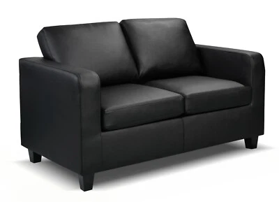WEDOSOFAS Matthew 2 Seater Black Sofas Faux Leather- Small Compact Max Sofas FREE DELIVERY