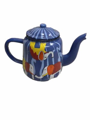 Vintage Smaltum Praha Enamelware Lidded Teapot Cocoa Milk Pitcher Blue