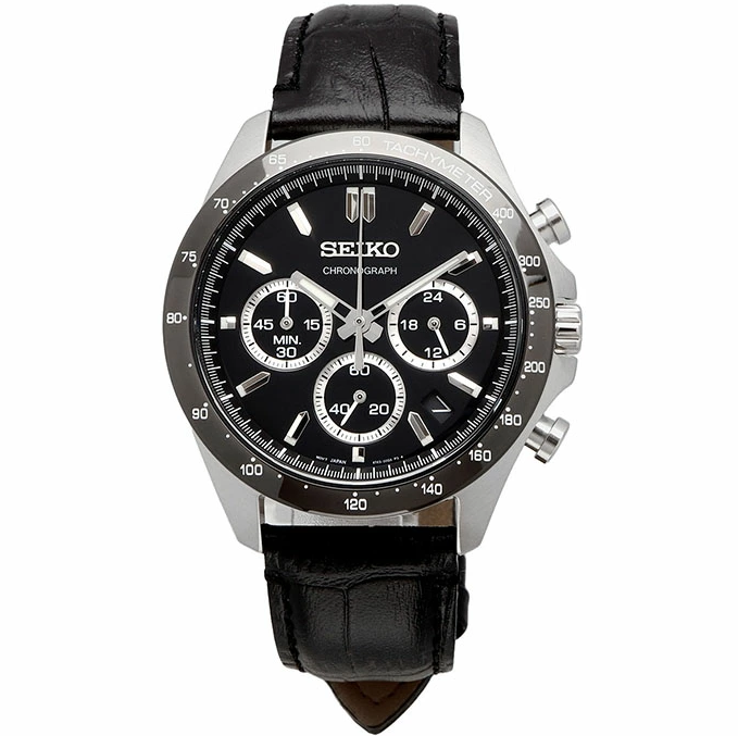 Seiko Spirit SBTR021 Black Dial Leather Band Chronograph Men's