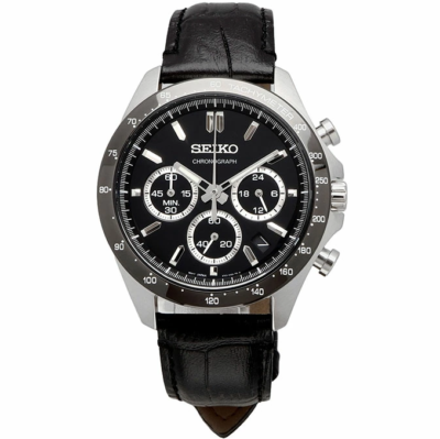 SEIKO セレクション SBTR021 Seiko Spirit SBTR021 Black Dial Leather Band Chronograph Men's