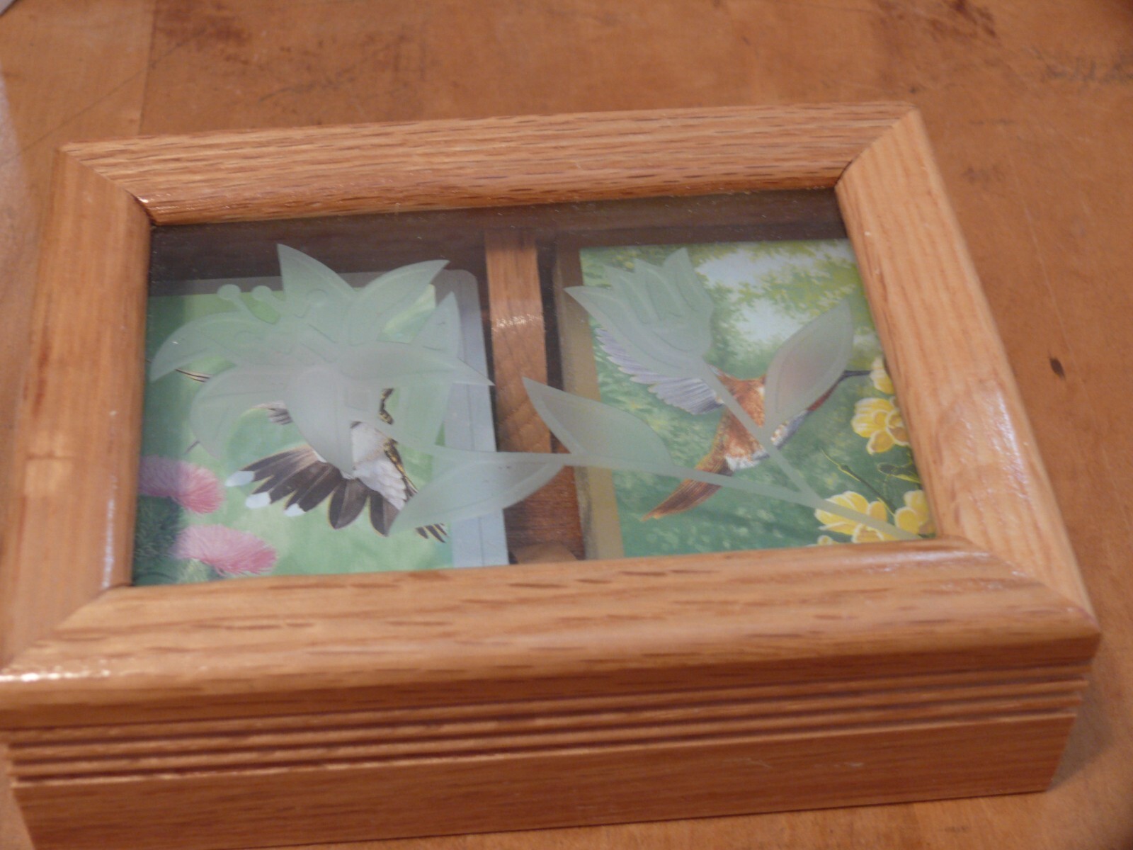 Card Holder with Glass Lid With Floral Design - Two Decks Playing Cards with Hum-image