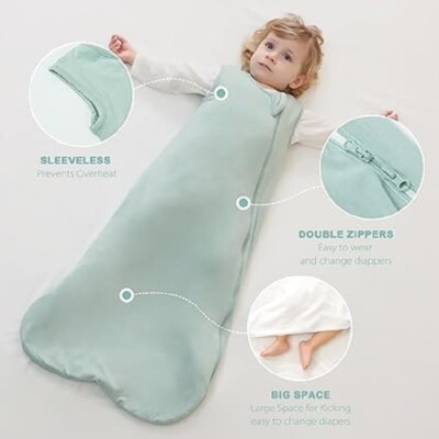 Mosebears Baby Sleeping Bag Summer Baby sleep sack 0/6 Months  Sage UK