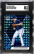 2021 Panini Mosaic #280 Drew Rasmussen PEACOCK PRIZM SGC 8 RC SP