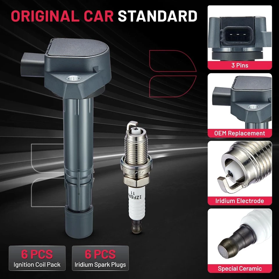 6PCS Ignition Coil + 6PCS Spark Plug Pack For 2003-2007 Honda Pilot 3.5L UF400 - Изображение 2 из 4