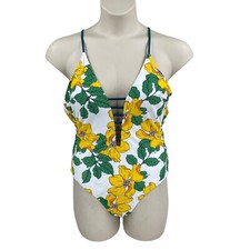 CUPSHE Womens One Piece Swimsuit Size XL Green Yellow Floral Cross Back