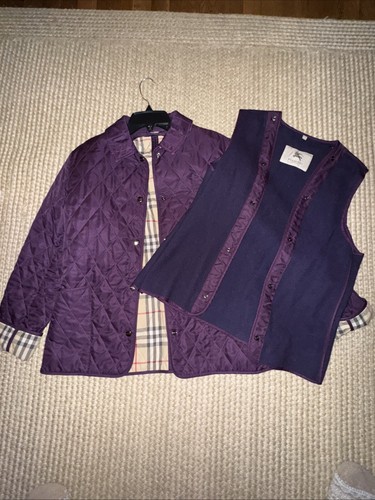 Burberry Quilt Nova Check Mantel Gr. S lila mit SUPER SELTENEM herausnehmbarem Wollfutter!