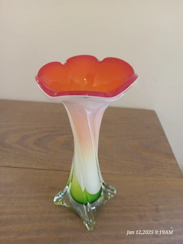 Murano Style Jack In The Pulpit Multicolor Art Glass Vase 8"