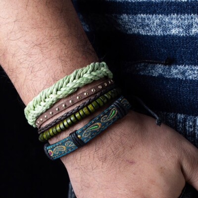 Set 4 Armbänder Herren Damen geflochtenes Leder - Seil - Weben