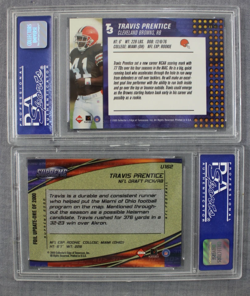 (2) Travis Prentice Browns 2000 CE Supreme U162 & T-3 #169 Rookie PSA 9 Mint - Image 2 of 2