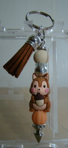Squirrel Floatie Beaded 7" Ballpoint Pen & Keychain Gift Set Autumn Fall - Picture 4 of 6