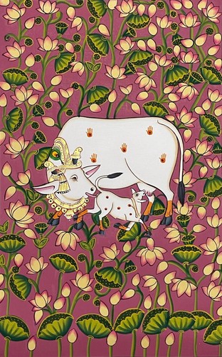 Set of 6 Shreenathji & Cow Pichwai Painting, wall decor, Home decor - Picture 2 of 8