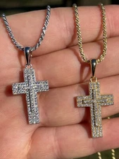 Real 925 Sterling Silver Or Gold Plated Cross Crucifix Pendant Necklace Small