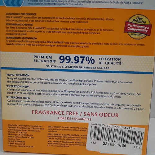 Arm & Hammer 62640GQ Eureka HF-2 Vacuum Filter Odor Eliminating - Picture 5 of 5