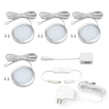 4/8/12PC LED Puck Light Under Cabinet Closet Lighting Kitchen Room Night Wired