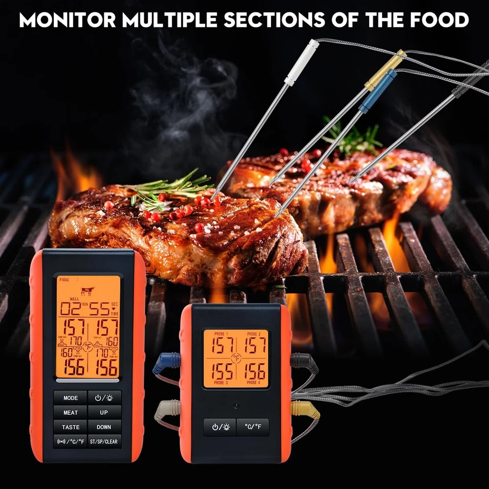 Wireless Meat Thermometer for Grilling and Smoking, Food Thermometer for BBQ ...
