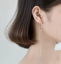 Delicate 925 Sterling Silver Midnite Star Chain Earrings