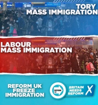 ''Reform UK Partei ''''Einfrieren der Einwanderung'''' Wahlplakat Druck 36 - 8'''' x 12''