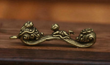 5CM Old China Copper Dynasty Palace Feng Shui Toad Child Boy Ru Yi Statue