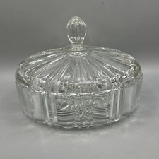Vintage Dish Anchor Hocking Clear Glass Spider Web Old Cafe Lidded Candy Nut 6.5