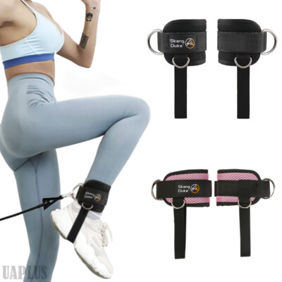 1 Pair Ankle D Ring Straps Thigh Leg Pulley Lifting Padded Cable Attachment Gym