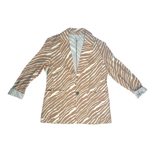 A New Day Blazer Shorts Set Brown Zebra Print Relaxed Linen Blend Women's M / L - Picture 2 of 15
